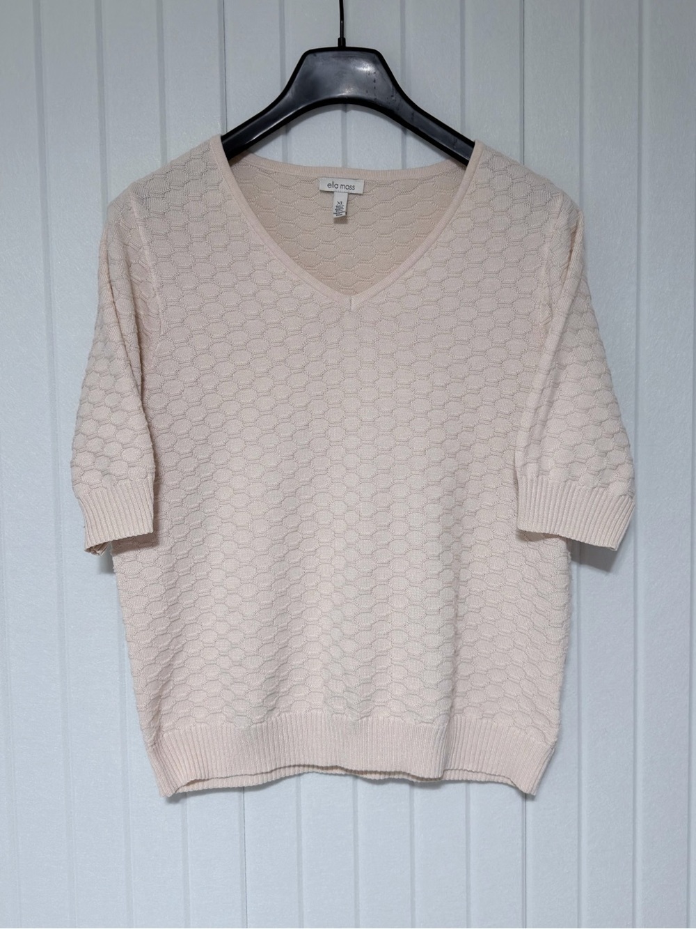 Ella Moss Light Pink V-Neck Short Sleeve Knit Sweater